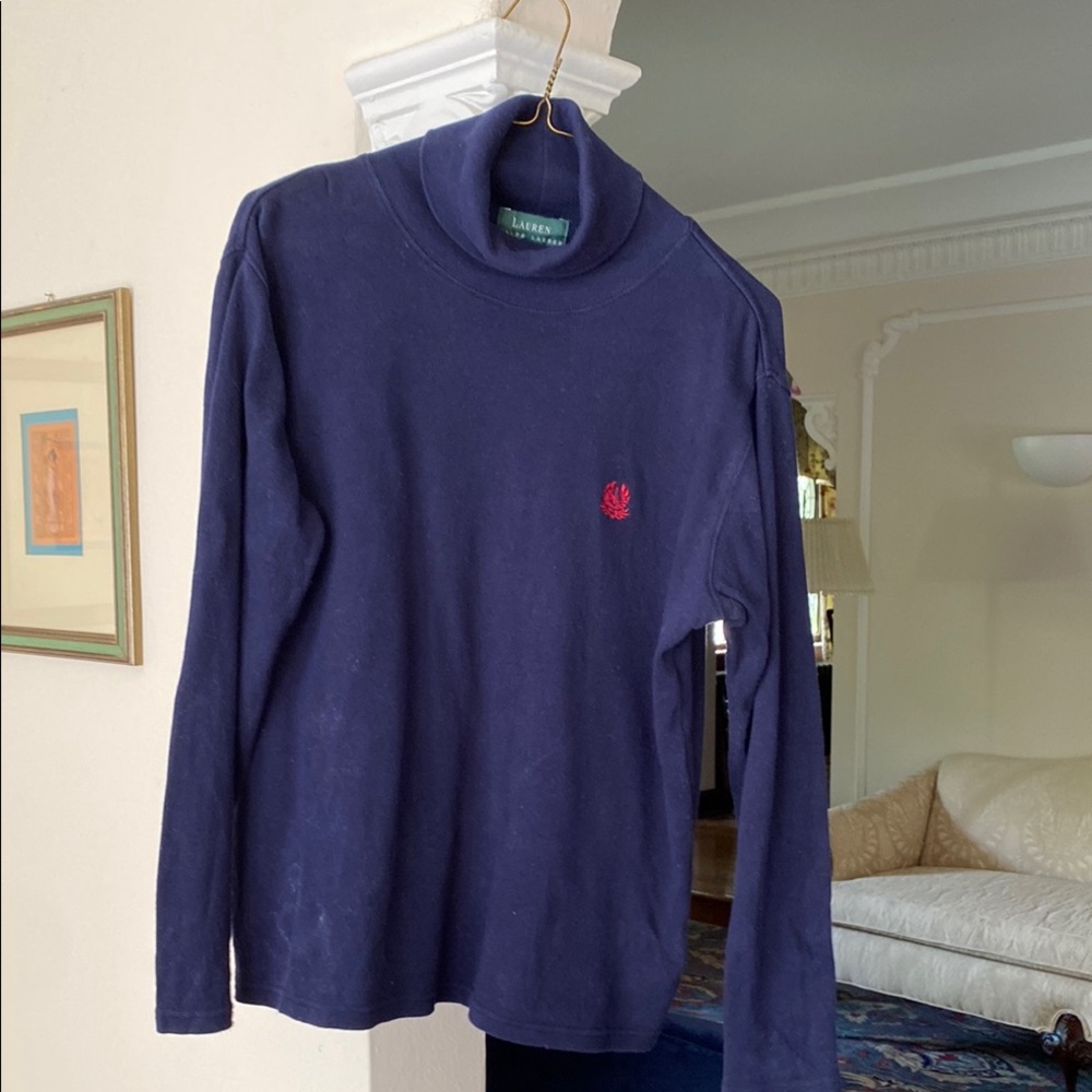 Lauren Ralph Lauren Logo Navy Long Sleeve Turtleneck 100% Cotton Top M